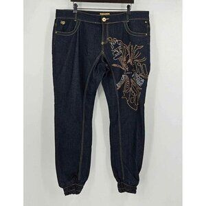 Mecca Femme Womens Graphic Gold Leg Design Elastic Jogger Hem Style Jeans Sz 18